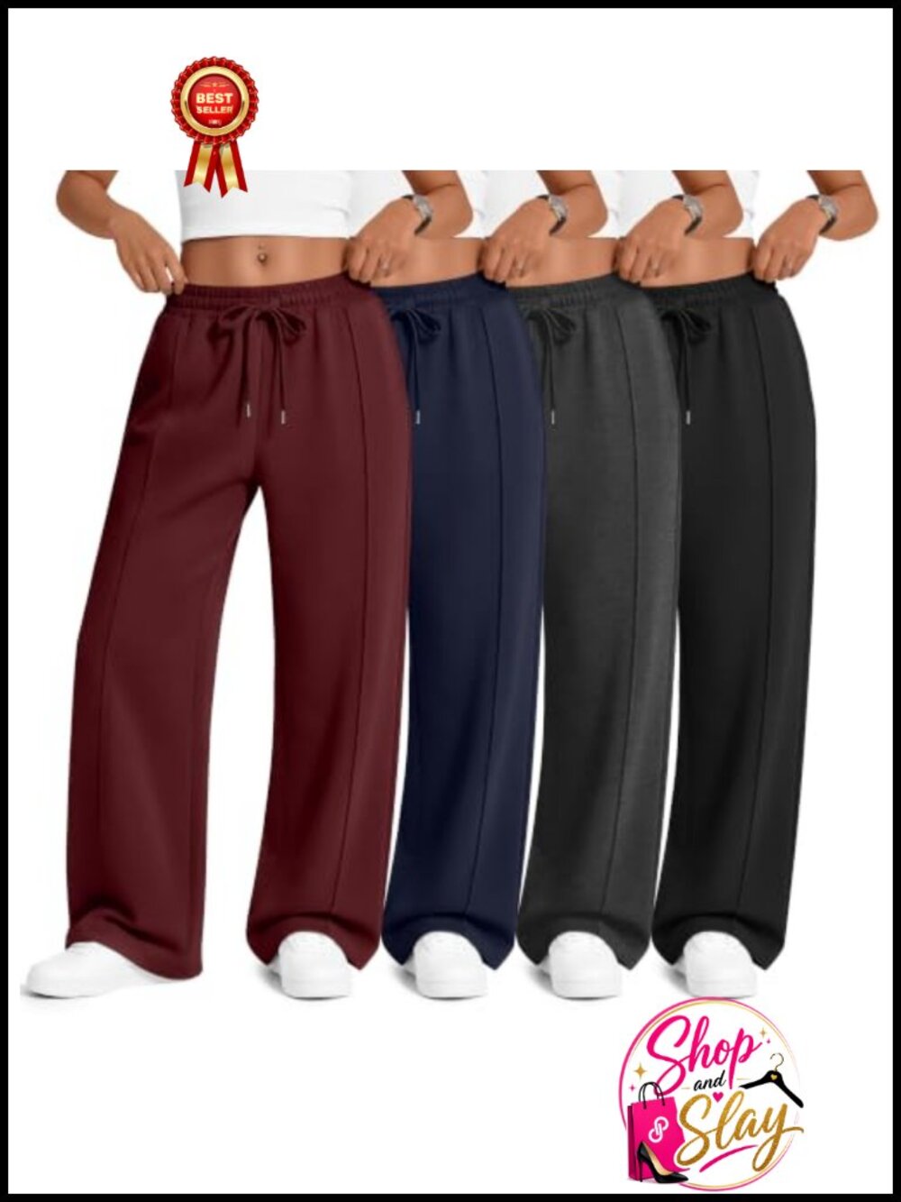 4 Pack Women's Wide Leg Sweatpants Baggy Lounge Pants Pockets